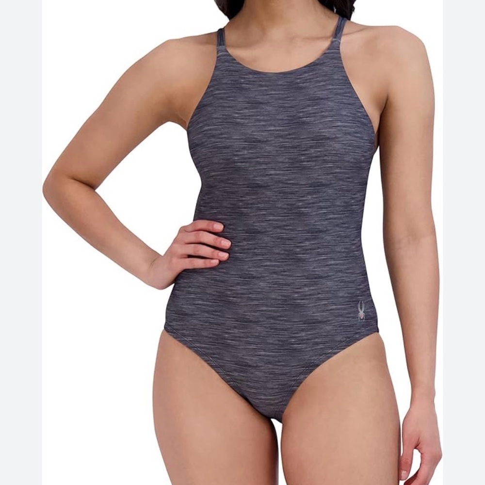 SPYDER Womens Gray Swimsuit One Piece M Medium Tummy Control $98 Padded Chest